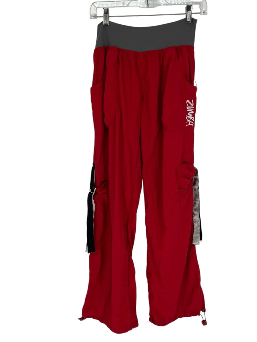 Zumba Fitness Sz L Winter Sambo Red Cargo Pants Parachute Dance Contrast Straps